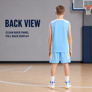 Aangepaste basketbaluniform voor jongeren, ademende mesh-set met V-hals, mouwloos shirt en korte broek voor kinderen, voor basketbaltoernooien. - Product Image 2