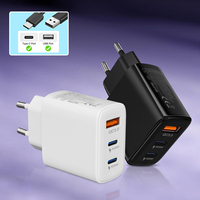 Cargador PD de 50W 65W con carga rápida tipo C, Quick Charge 3.0, 3 puertos, adaptador de corriente de pared estándar europeo para uso universal.