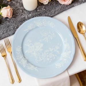 Sky Blue Bone China Plate Ceramic <b>Dinnerware</b> Floral Pattern 4pcs Dinner Set Weeding Charger Plate for Event&Catering&Rental - Product Image 1