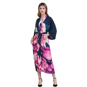 Kimono Maker Digitaal Bedrukt Vrouw Lange Kimono Gewaad Dames Custom Made Kimono Jurk Vintage Viscose Cardigan Kimono