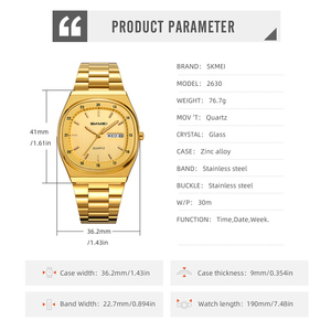 Montre à quartz pour homme SKMEI, bracelet ovale en acier inoxydable, logo personnalisé directement de l'usine, OEM ODM, style décontracté professionnel, étanche 30M - Product Image 6