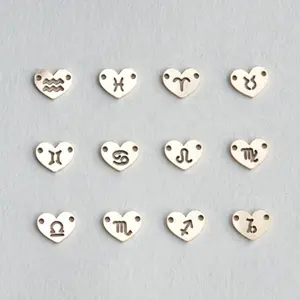 100% Genuine Gold Filled Heart Zodiac Sign Charms for DIY Jewelry Making Gold Filled Connector Findings
