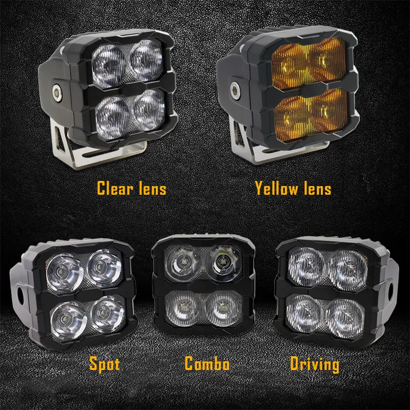 Powerful 45W LED Work Light for Car Bumper Yellow Lens 12v Automotive LED Work Lights