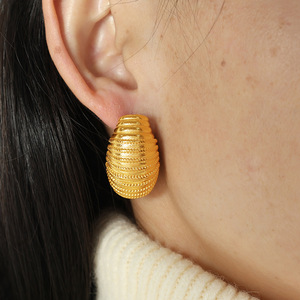 Gold Geometric <b>Stud</b> Earrings Irregular Folds Design <b>Titanium</b> Steel EH194 Fashion Jewelry - Product Image 4