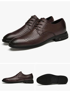 Zapatos informales de verano para hombre, de cuero hueco, con punta redonda, transpirables, cómodos, con cordones, suela de goma antideslizante - Product Image 6