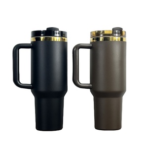 Premium Large 40oz Metal Travel <b>Mug</b> Custom Brown Chocolate <b>Gold</b> Plated Powder Coated Laser Engraved with Handle - Product Image 3