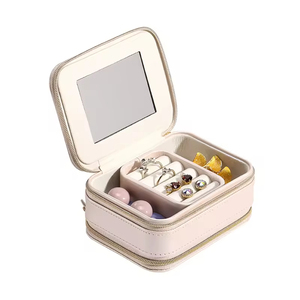 Petite boîte de rangement pour bijoux, étui à bijoux multifonctionnel, boîte de rangement pour bijoux de voyage avec miroir, étui à bagues pour femmes et cadeaux - Product Image 1