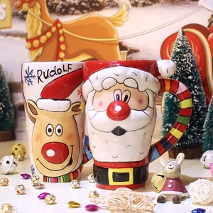 Tazza in Ceramica Natalizia con Cucchiaio e Coperchio, Personaggio di Babbo Natale, 20 Once, Tazza Lucida per Caffè e Tè - Product Image 2