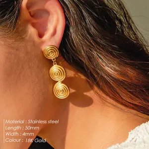 Boucles d'oreilles pendantes EManco en acier inoxydable plaqué or 18 carats, design spirale, pour le bureau, la <span class=keywords><strong>carrière</strong></span>, les femmes, le quotidien, les fêtes - Product Image 2