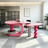 Ensemble de bureau personnalisé en fibre de verre, table irrégulière rose marbrée mère-enfant, écologique, durable, artistique, pour salon