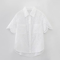 Ensemble 2 pièces pour femmes-Short et chemise-Vêtements d'été décontractés-Chemise et short à broderie creuse de style européen et américain