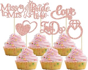ท็อปเปอร์คัพเค้กสำหรับเจ้าสาว ประดับกลิตเตอร์ ตัวอักษร Miss to Mrs I Do รูปหัวใจและแหวน สำหรับงานแต่งงาน งานหมั้น ของตกแต่งงานเลี้ยง สีโรสโกลด์ - Product Image 1