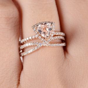 Fashion Jewelry 925 Sterling Silver CZ Halo Morganite Wedding <b>Ring</b> <b>Set</b> <b>for</b> <b>Women</b> - Product Image 2