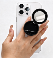Support de téléphone magnétique portable 4-en-1 personnalisé avec miroir rabattable, brosse à lèvres intégrée et poignée, idéal pour femmes et jeunes filles