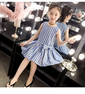 Compras en Línea, Los Mejores Productos para Importar, Vestido Maxi de Algodón para Niñas, Sin Mangas, con Diseño de Lazo Grande y Rayas de Colores - Product Image 1