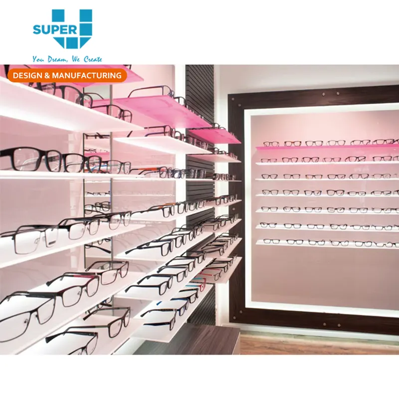 Parete di Modo di Merchandising Showroom Ottico Occhiali Da Sole di Visualizzazione Scaffale Blocco Occhiali del Telaio Dell'ottica Occhiali di Caso di Esposizione