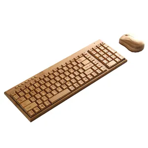 Tren baru 2.4Ghz bahan bambu ergonomis Keyboard Plug And Play Keyboard nirkabel Mouse Combo