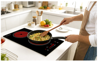 Kompor Listrik Keramik 3000W Built-in, Dual Ring Radiant Hob, Kontrol Sentuh Sensor, Permukaan Kaca, 9 Tingkat Daya, Untuk Rumah Tangga