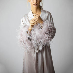 Ropa de Dormir de Plumas de Avestruz para Mujer, Pijama Bonito, <span class=keywords><strong>Bata</strong></span> de Satén Sexy con Plumas para Despedida de Soltera - Product Image 5
