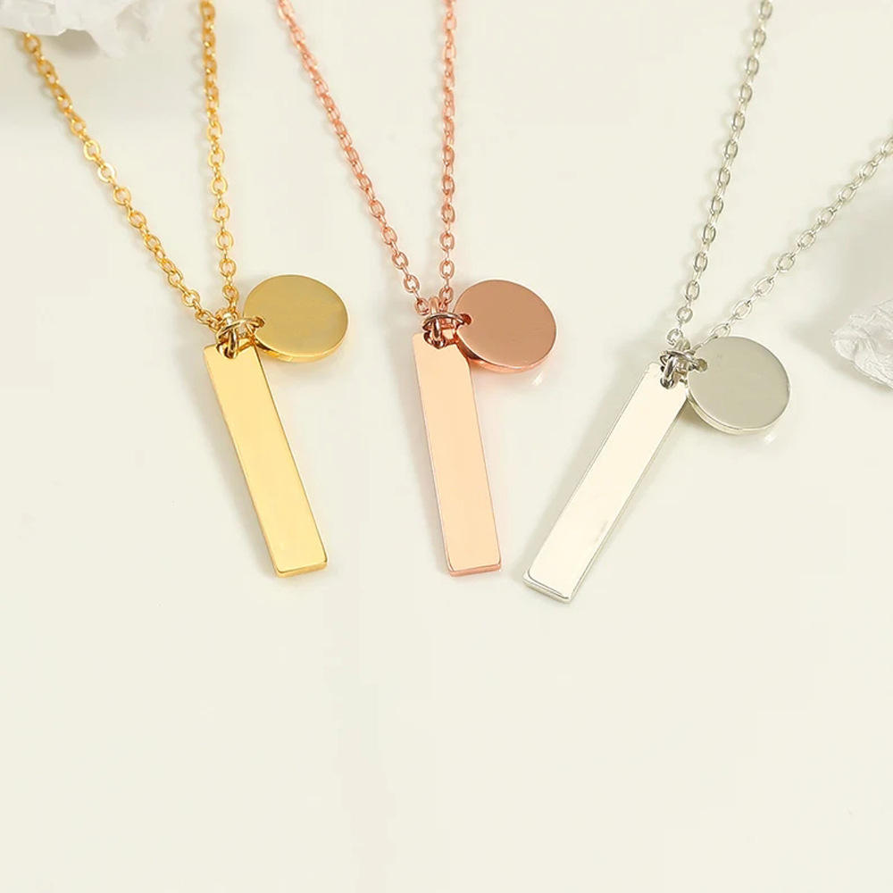 Stainless Steel 18K Gold Plated Custom Engraving Name Disk Long Bar Blanks Nameplate Pendant Jewelry Necklace