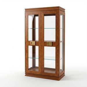 Vitrine traditionnelle en bois massif avec finition naturelle, deux portes vitrées, pour salon, meubles de maison - Product Image 1