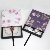 Boîte d'emballage en carton recyclable de style chinois YZ avec couvercle à pétales, boîte rigide suspendue transparente pour collier, présentoir cadeau