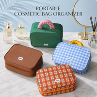 Trousse de Maquillage Portable Grande Capacité à Motif Écossais Mignon pour Filles – Boîte de Rangement et Organisateur de Toilette en Gros
