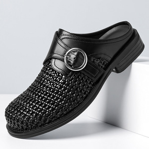 2026 Summer New Style Men's Mules <b>Slip</b>-On Derby <b>Half</b> Slippers Breathable Hollow Woven Casual Slides - Product Image 1