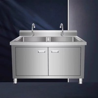 Kabinet wastafel ganda baja tahan karat tugas berat dengan pintu/laci, dapat disesuaikan, diperkuat