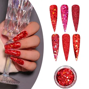 Customized Logo 6 Colors DIY Nail And Craft Sequin Red Silver Glitter Acrylic Nails Red Nail Sequins