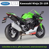 WELLY 1:12 Moto Kawasaki Ninja ZX-10R en métal pour garçons, modèle 2021, moto sportive en alliage, avec support mobile et commande de force, pour jeunes CN