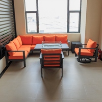 Canapé de jardin en aluminium piscine, ensemble de meubles de patio avec table de feu
