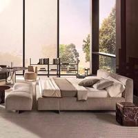 Lit Yves en bois massif avec cadre haut, rembourré en coton et lin, 1,8 m – Pièce design tendance pour un lit haut de gamme, style minimaliste italien