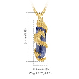 Collier oiseau Phoenix plaqué or à la mode avec pendentif en pierre hexagonale à veine bleue bijoux de mode pour <span class=keywords><strong>cadeau</strong></span> comprend une chaîne de boîte - Product Image 4