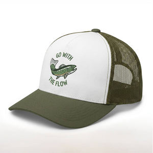 Casquette de camionneur pour enfants avec broderie de truite, bicolore blanc et olive, dos en maille, casquette snapback pour la pêche en plein air, casquette de baseball pour enfants - Product Image 3