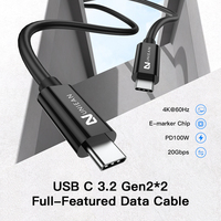 Câble USB-C USB3.2 Gen 2 en PVC avec boîtier ABS, 3 pieds, 4K UHD, 20 Gbps, 100 W PD, charge rapide, type C, pour ordinateur portable Thunderbolt 3, Macbook