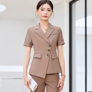 Women's Summer Short Sleeve Suit Set Slim Fit Business Formal Wear Anti Wrinkle Notched Collar Office Lady Style - Product Image 2