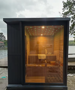 Vente flash : Sauna carré extérieur noir pour 4-6 personnes, en cèdre et en hemlock, avec poêle électrique 6 kW et pierres de sauna - Product Image 4
