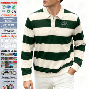 เสื้อโปโลรักบี้ผ้าฝ้ายคุณภาพสูงขายส่ง เสื้อลำลองลายทางสำหรับผู้ชาย เสื้อฟุตบอลรักบี้แขนยาวปักลายตามสั่ง - Product Image 1