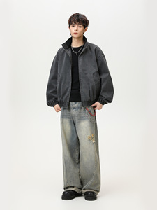 Chaqueta de Piloto Americana Nueva de Primavera y Otoño 2026 al por Mayor, Chaqueta de Cuello Alto de Color Sólido para Hombre - Product Image 2