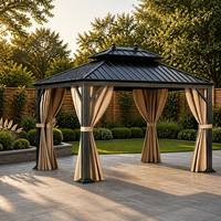 Gazebo en aluminium sur mesure avec toit double imperméable, pavillon de jardin avec moustiquaire pour cour arrière