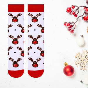 <b>White</b> Terry <b>Socks</b> Multi-Deer Embroidery Jacquard Print Patterns Custom Logo Breathable Warm for Winter One Fits Most Knitted - Product Image 4