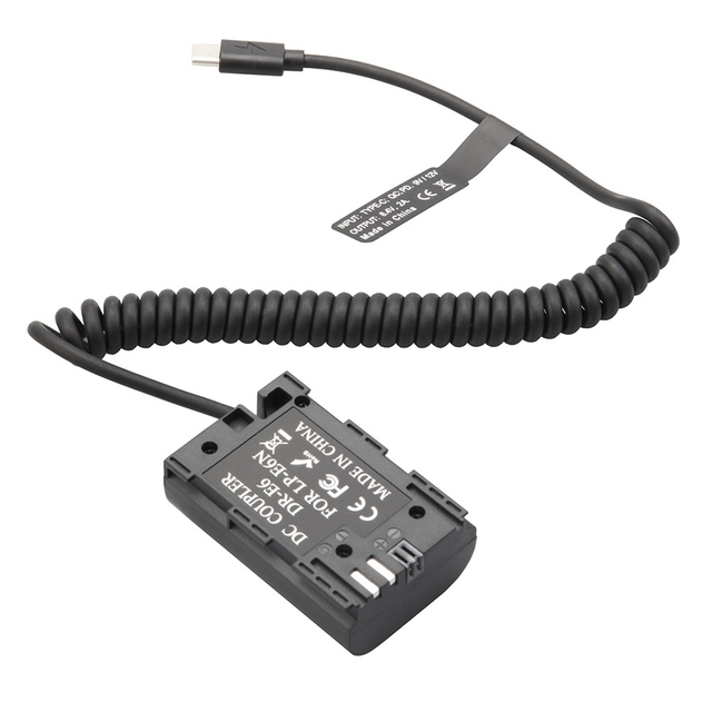 USB Type-C D-TAP to LP-E6N Dummy Battery for Canon R5 R5C R6 R7 R6 Mk2 5D3 7D II BMPCC 4K Camera