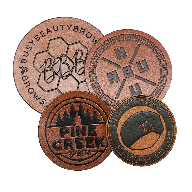 Factory Custom Logo Debossed Leather Name Patches Round Leather Badges