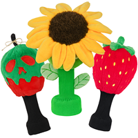 En stock : Housses de tête de club de golf en peluche amusantes (Tournesol, Fraise, Animaux) pour Driver et bois, Accessoires de golf
