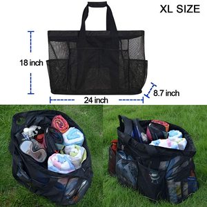 Bolsa de <span class=keywords><strong>playa</strong></span> de malla <span class=keywords><strong>XL</strong></span> extragrande con cremallera y bolsillos Compras convenientes para viajes familiares a la <span class=keywords><strong>playa</strong></span> - Product Image 3