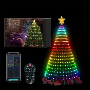 Multicolor Fada LED Estrela Cordas Cachoeira Xmas APP Bluetooth Home Yard Decoração De Férias Inteligente Árvore De Natal Toppers Luzes