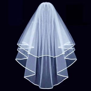 Voile de mariée double couche en tulle uni, motif simple, avec ruban, style ROMANTIQUE, 60-80cm, USA Mairun, Meilleure Vente - Product Image 1