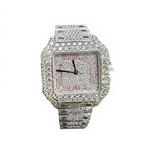 Reloj Hip Hop de Acero Inoxidable con Incrustaciones de Moissanita, Esfera Redonda, Resistencia al Agua de 10 Bares, Cierre de Pulsera - Product Image 1