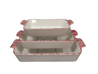 Plat à four en porcelaine à motifs en relief, plat de cuisson en céramique rectangulaire avec poignées pour la cuisine